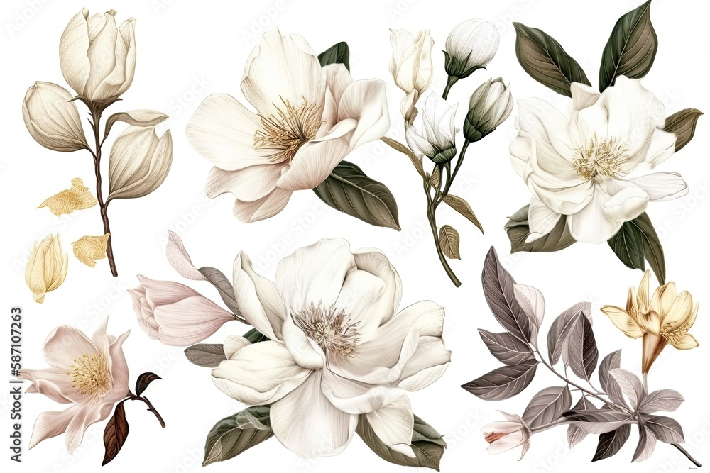 colorful bouquet of flowers on a white background. Generative AI