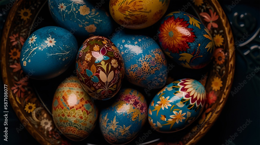 easter eggs in a basket festive background for decorative design generative ai easter eggs in a basket festive background for decorative design generative ai