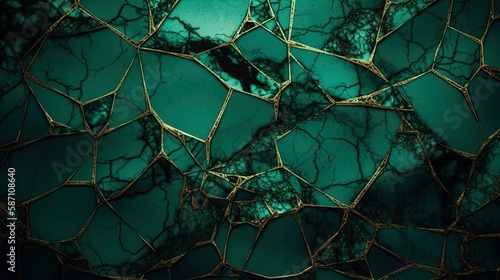 Elegant Kintsugi Art: Emerald Jade Texture with Luminous Enhancements Wallpaper Background in 8K created with generative ai technology