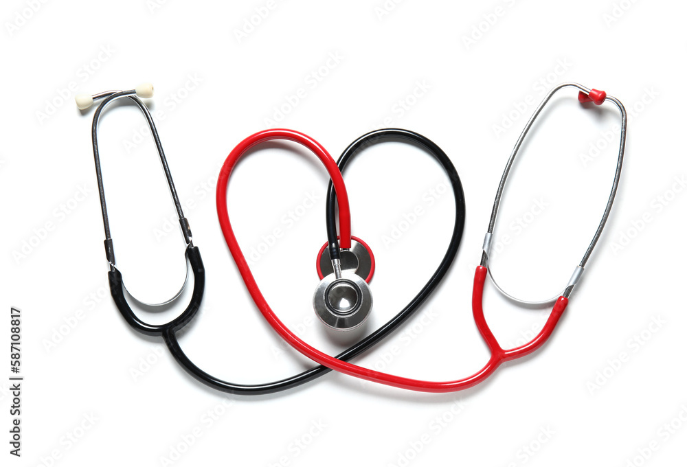 Modern stethoscopes on white background Modern stethoscopes on white background