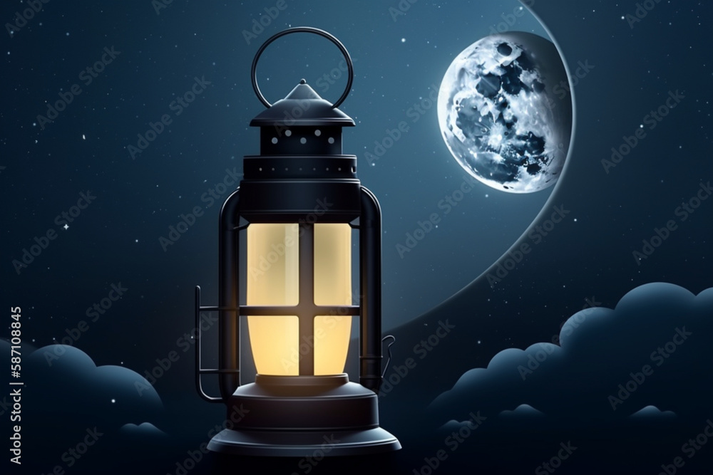 A lantern with a moon and stars on the background. Generative ai A lantern with a moon and stars on the background. Generative ai