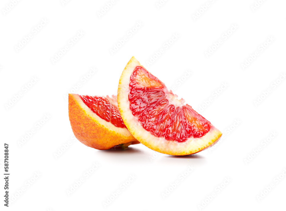 Tasty slices of blood orange fruit on white background Tasty slices of blood orange fruit on white background