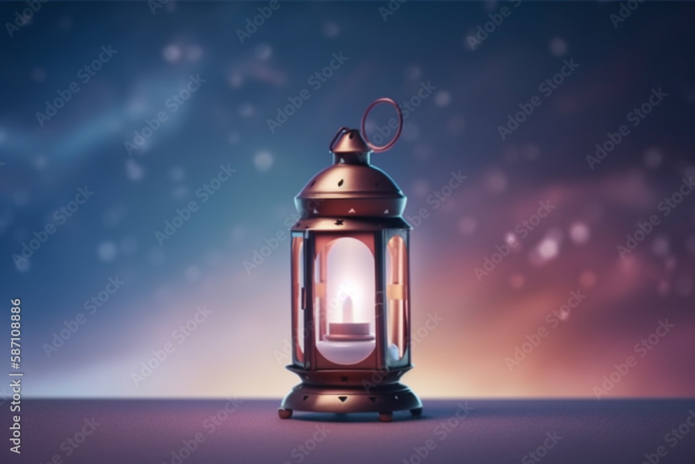 A lantern with a moon and stars on the background. Generative ai