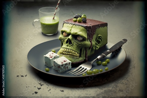 Frankenfood, concept of Genetically Modified Organism and Franken-Cuisine, created with Generative AI technology photo