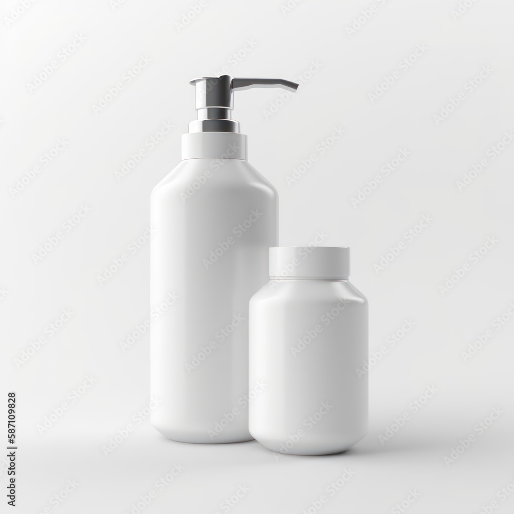Bottle packaging mockup isolated on white background, 3D rendering, Generative AI Bottle packaging mockup isolated on white background, 3D rendering, Generative AI