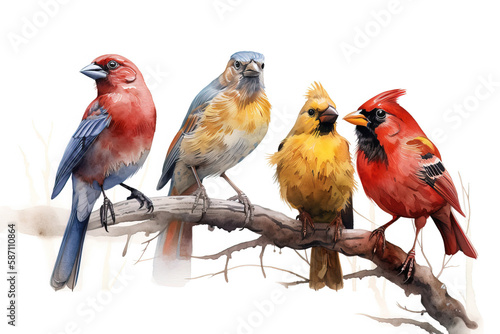 Colorful Birds ,Watercolor. AI generated Illustration.