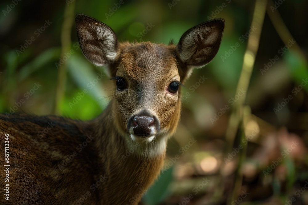An endangered species of deer native to Southeast Asia is the juvenile Eld's deer (Panolia eldii), also referred to as the brow antlered deer. Sanctuary for Animals in Huai Kha Khaeng. world renowned An endangered species of deer native to Southeast Asia is the juvenile Eld's deer (Panolia eldii), also referred to as the brow antlered deer. Sanctuary for Animals in Huai Kha Khaeng. world renowned