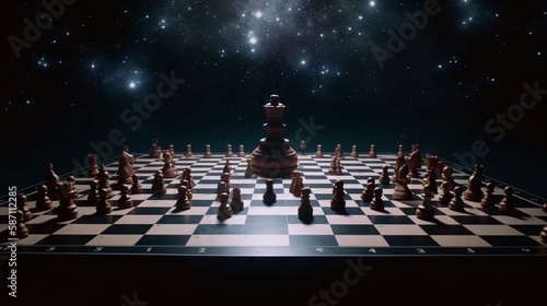 Chess Galaxy with a Spectacular Star-Studded Board Game Table Generated by AI