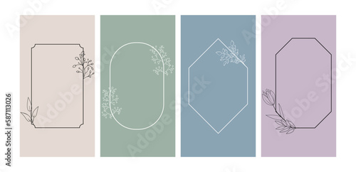 Hand-drawn vintage floral frames isolated. Collection of vintage linear frames, banners with branches and flowers, for a text, photo, invitation, card, template, logo.