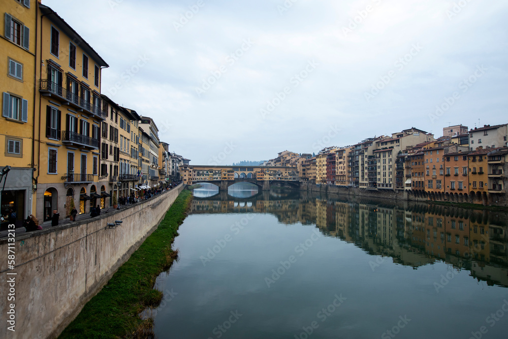Medieval stone bridge Ponte Vecchio over the Arno River in Florence, Tuscany, Italy.