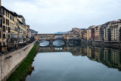 Medieval stone bridge Ponte Vecchio over the Arno River in Florence, Tuscany, Italy.