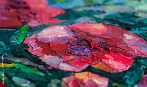 Close-up painted red flower painted with oil paints