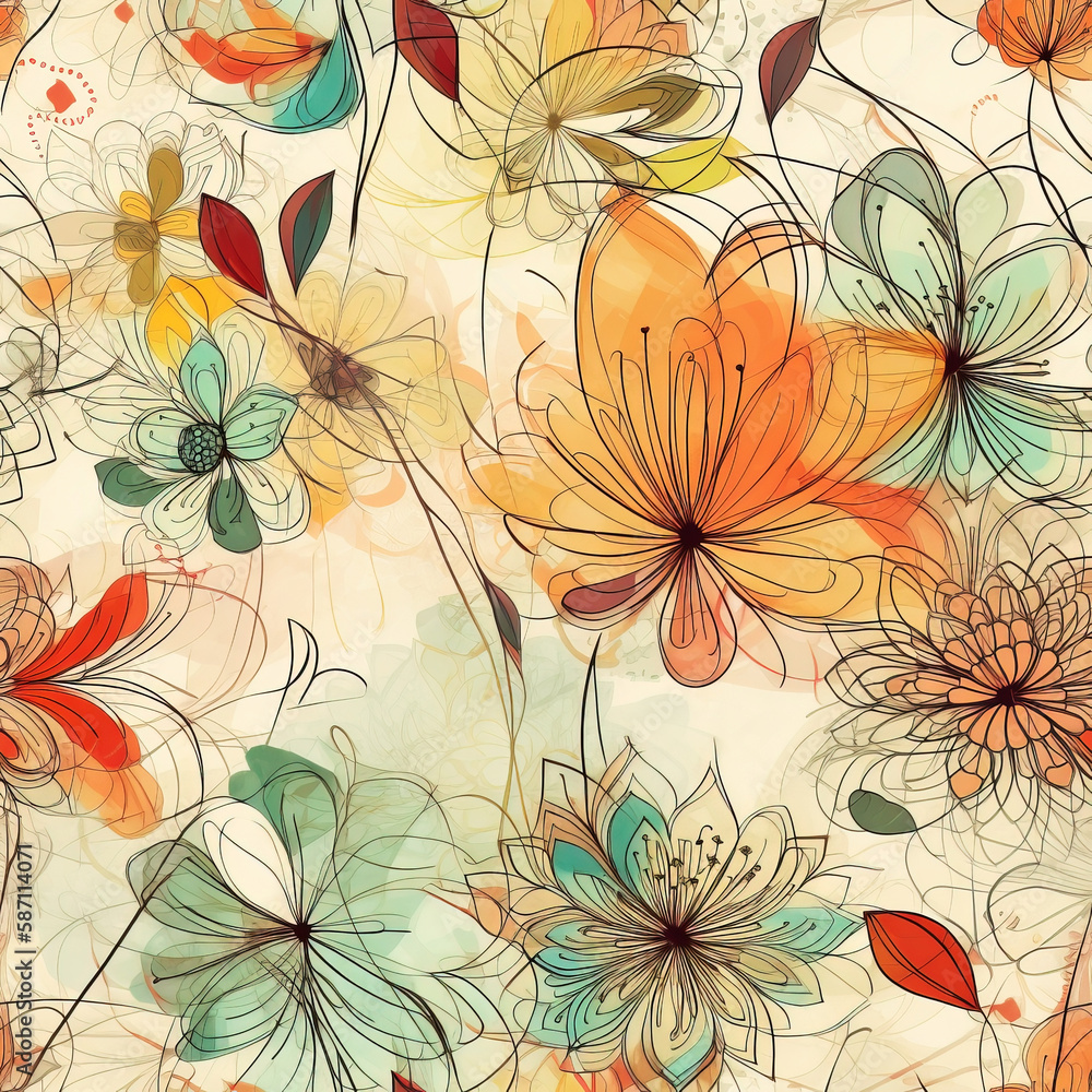 Seamless Floral Design , Watercolor illustration. AI generated Illustration.