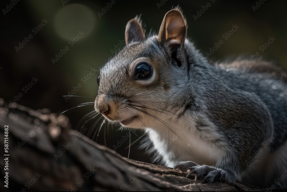 On a branch, a grey squirrel. Generative AI On a branch, a grey squirrel. Generative AI