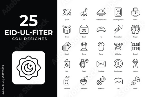 Eid al Fitr icons, Related Objects and Elements. Vector Illustration Collection. creative Icons Set. stock illustration.