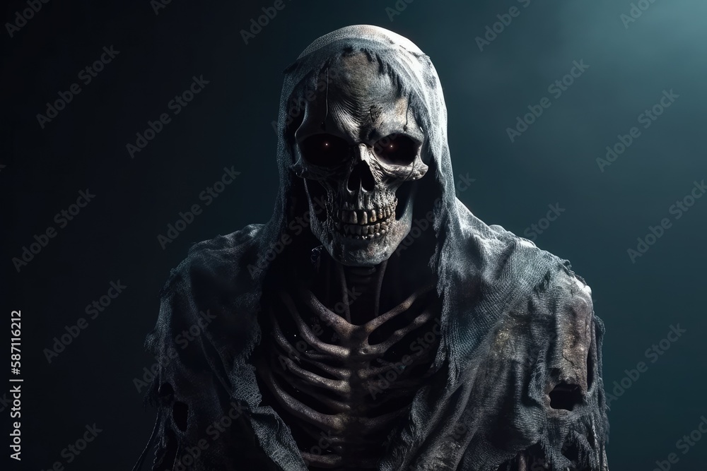 demonic skeleton with menacing horns. Generative AI demonic skeleton with menacing horns. Generative AI