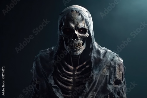 demonic skeleton with menacing horns. Generative AI