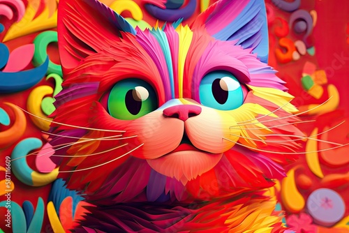 vibrant feline against a bold red backdrop. Generative AI