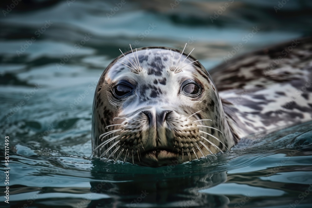 SEA CAPTURE (Harbor Seal) in Water. Generative AI