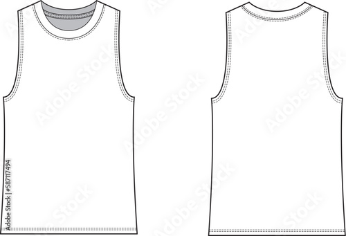 Sleeveless tee fashion flat sketch for tech pack CAD