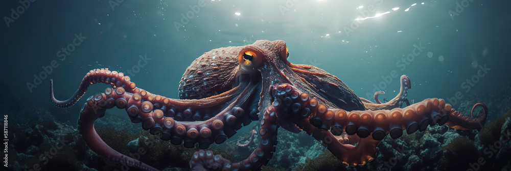 a beautiful photography of a majestic big octopus in the ocean