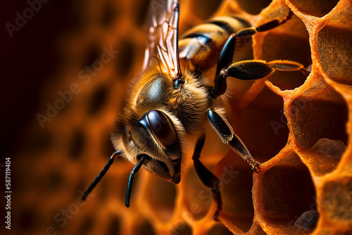 group of bee on the honeycomb producing honey