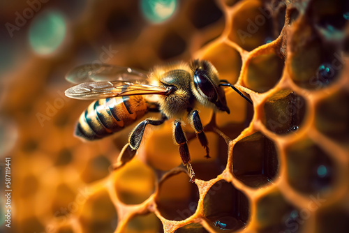 group of bee on the honeycomb producing honey © Fernando