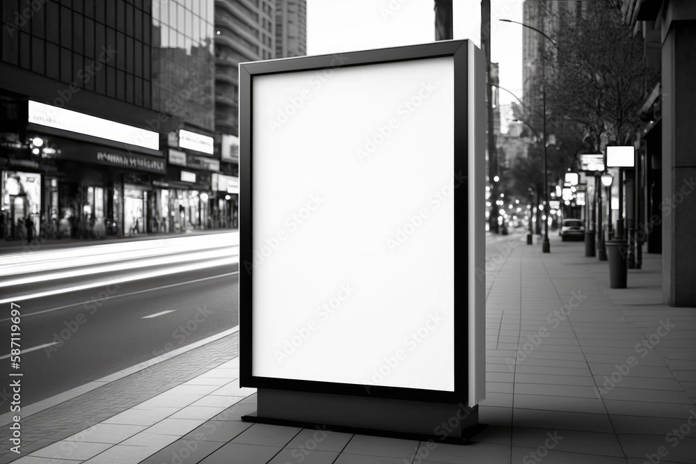 Mockup of blank advertising light box in the city. Generative ai Mockup of blank advertising light box in the city. Generative ai