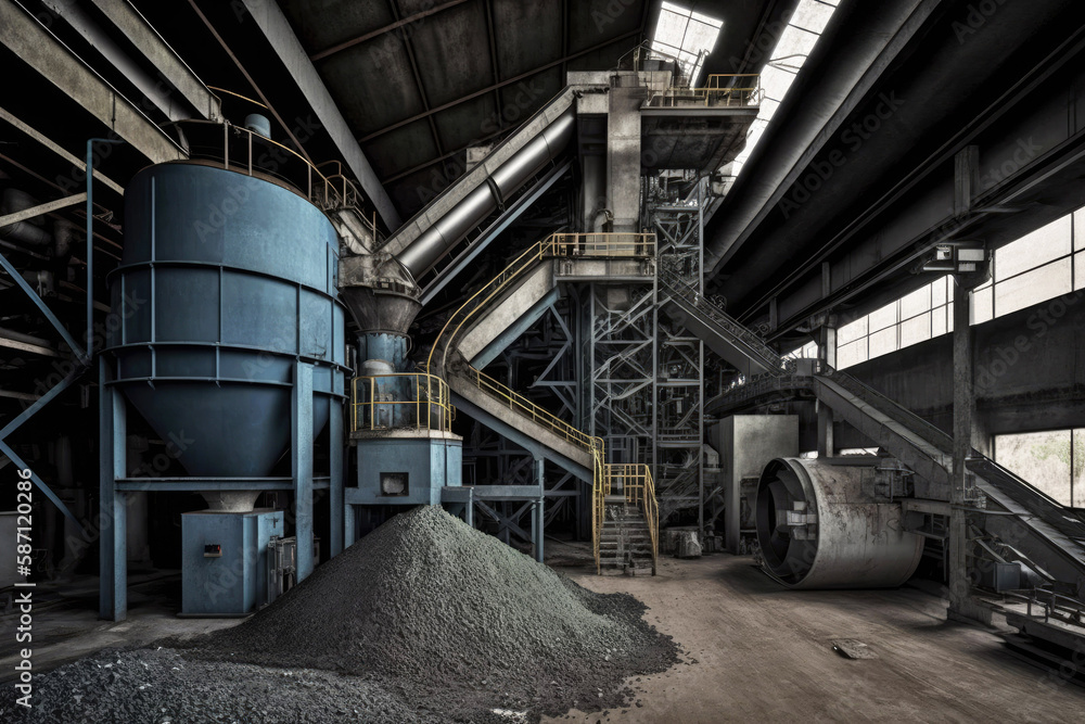 Fototapeta premium Central conveyor of the waste sorting plant. Generative ai.