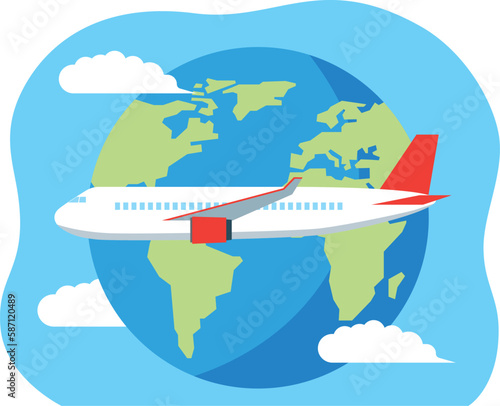 飛行機と地球のイラスト