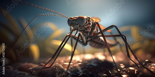 amazing macro photography of a cyborg mosquito in the nature, futuristic, robot implants © Fernando
