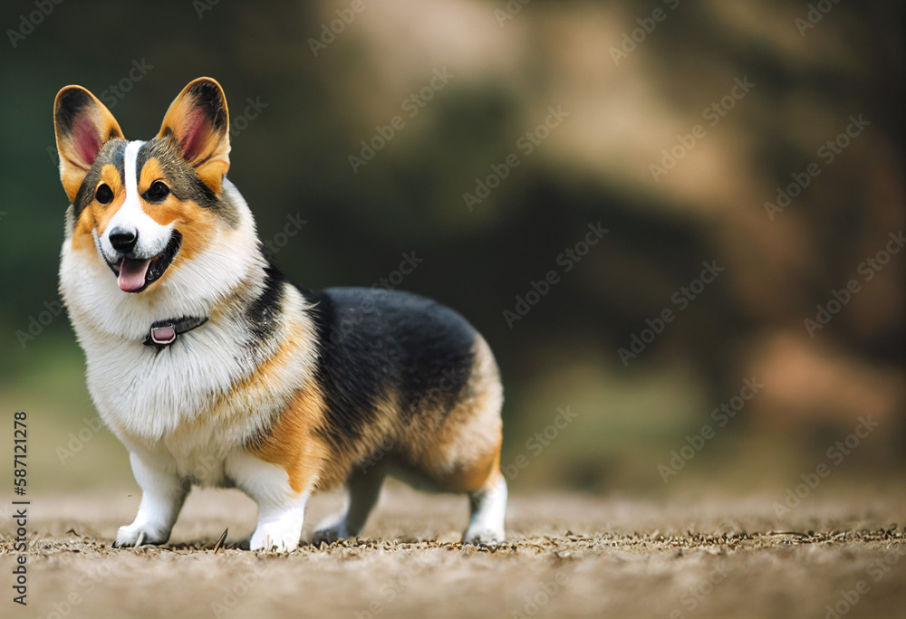 Welsh Corgi is standing on the sidewalk, Queen of England's favorite dog, generative AI Welsh Corgi is standing on the sidewalk, Queen of England's favorite dog, generative AI