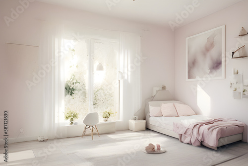 living room interior  watercolor  pastel color - Generative AI