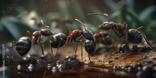 Fotobehang amazing macro photography of a group of ants, close up