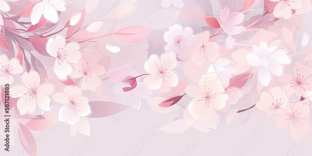 Watercolor cherry blossoms creating a background with space for Copy  - Generative AI Art