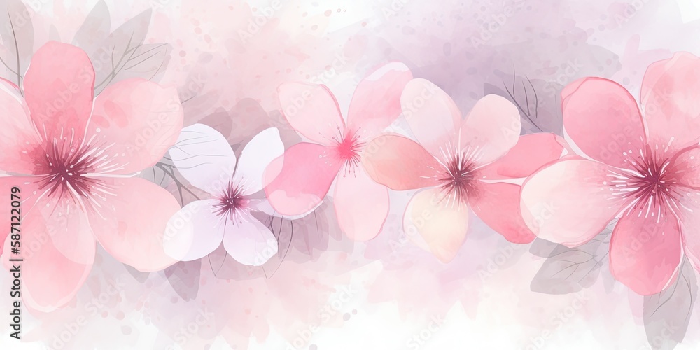 Watercolor cherry blossoms creating a background with space for Copy  - Generative AI Art