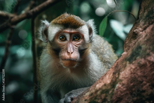 Malaysia's natural forest is home to monkeys. Generative AI