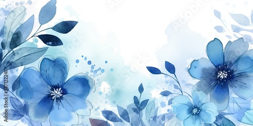 Watercolor blue floral background Generative Art