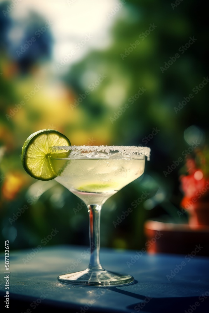 A refreshing margarita with lime. Generative AI. 