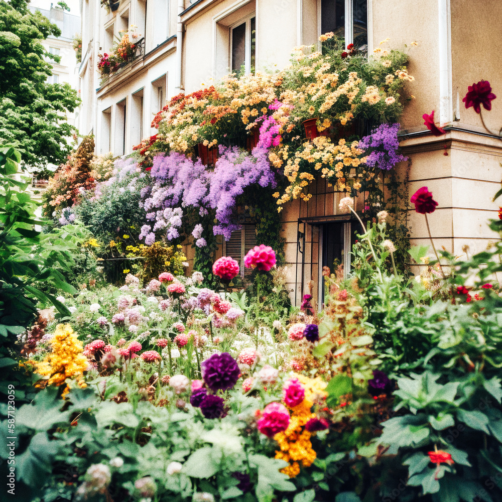 A Parisian Street Covered in Flowers - generative AI