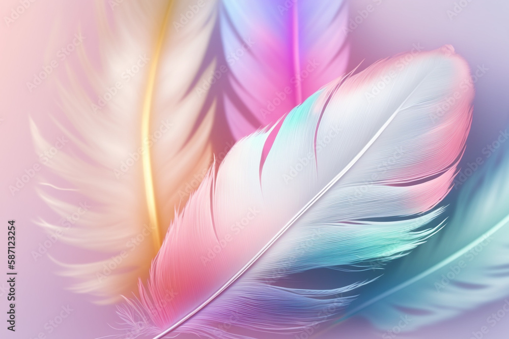 Pastel feathers background. Soft colorful feathers texture. Generative AI. Pastel feathers background. Soft colorful feathers texture. Generative AI.