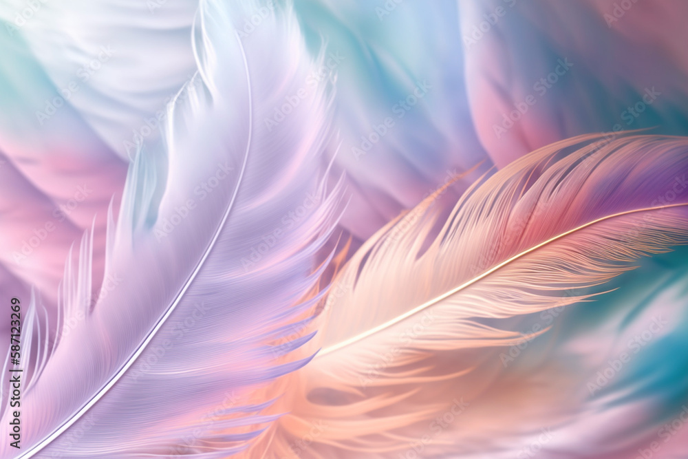 Pastel feathers background. Soft colorful feathers texture. Generative AI. Pastel feathers background. Soft colorful feathers texture. Generative AI.