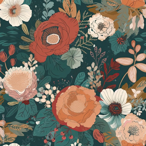 Boho Floral Pattern Generative Ai