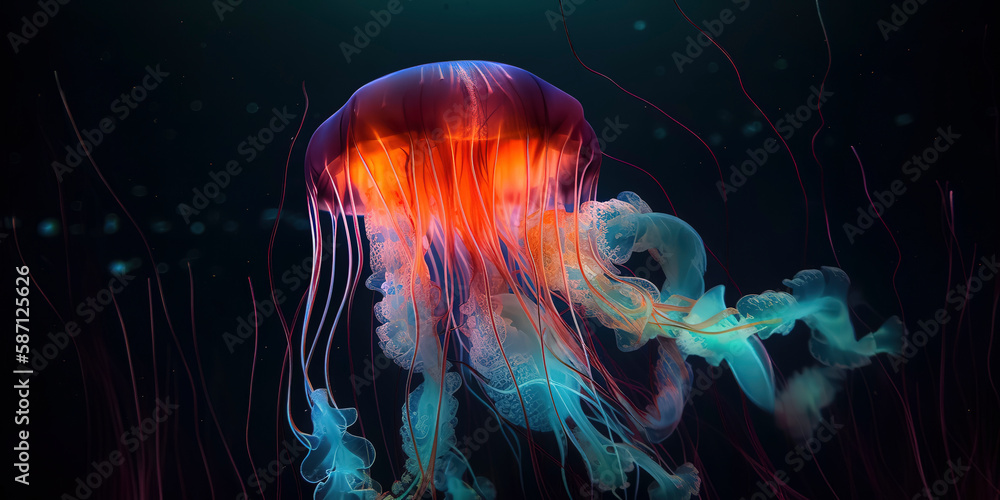Obraz premium amazing photography of a majestic neon and fluorescent jellyfish