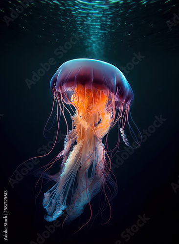 amazing photography of a majestic neon and fluorescent jellyfish © Fernando