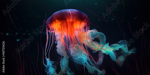 amazing photography of a majestic neon and fluorescent jellyfish © Fernando