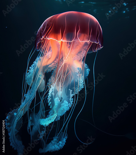 amazing photography of a majestic neon and fluorescent jellyfish