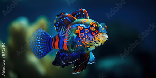amazing photography of majestic colorful Mandarin fish in the ocean.
