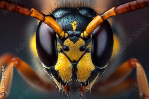 Extreme sharp and detailed study of wasp head.