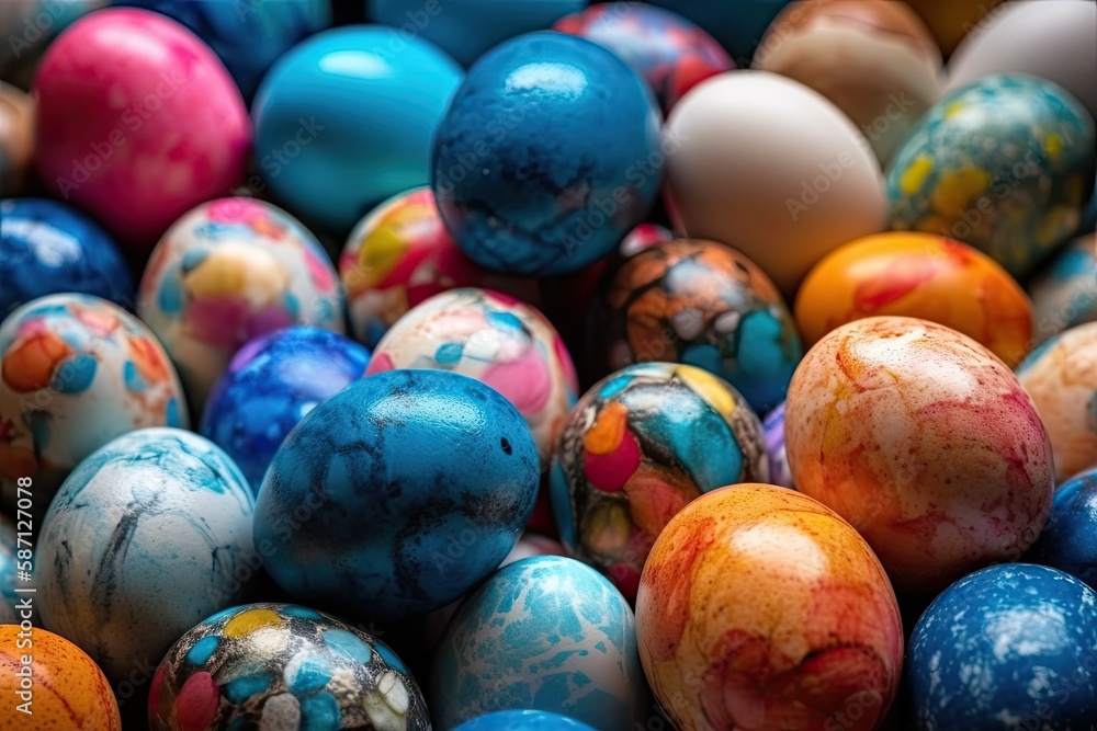 Fototapeta premium colorful pile of Easter eggs. Generative AI
